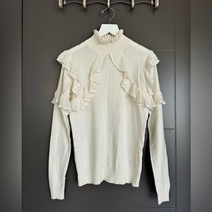 Leith cream lightweight ruffle sleeve sweater